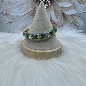 Gray Flower Enamel Cloisonne Bracelet Bangle Thick Style